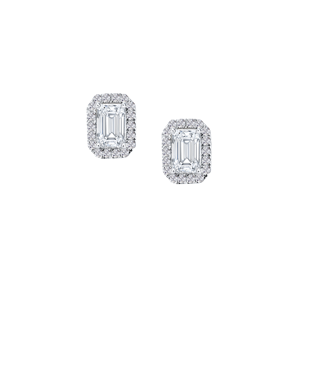 Emerald Diamond Halo Stud Earrings