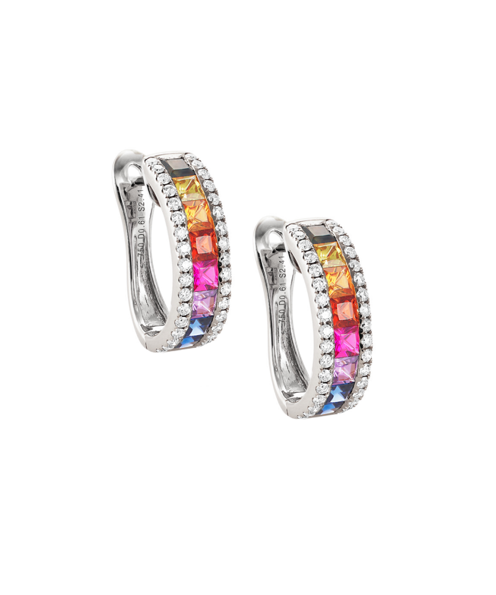 Rainbow Sapphire & Diamond Large Hoop Earrings