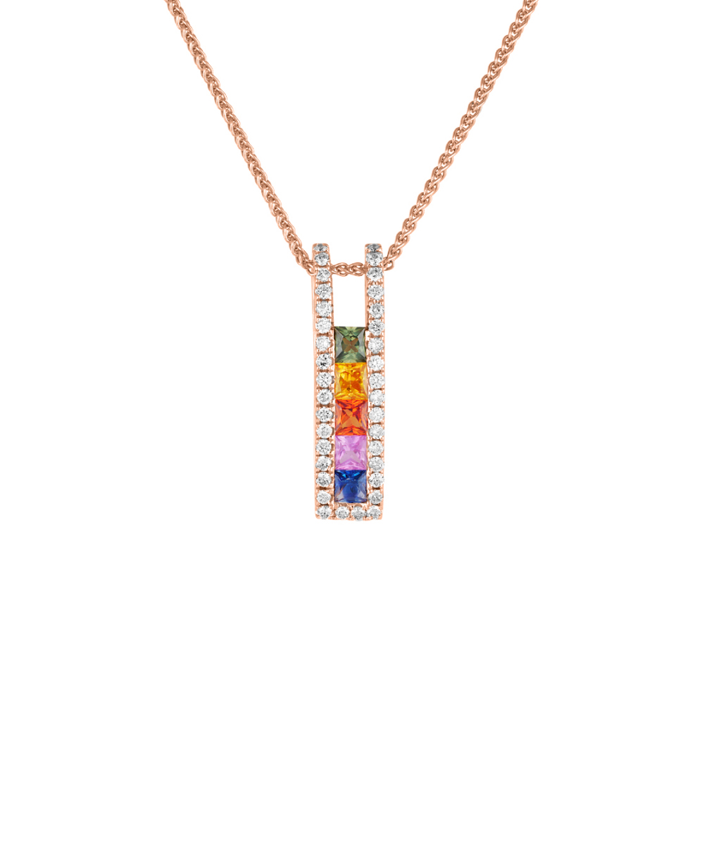 Rainbow Sapphire & Diamond Rose Gold Pendant