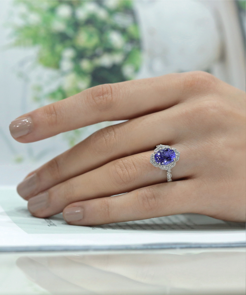 Tanzanite & Diamond Vintage Inspired Cocktail Ring