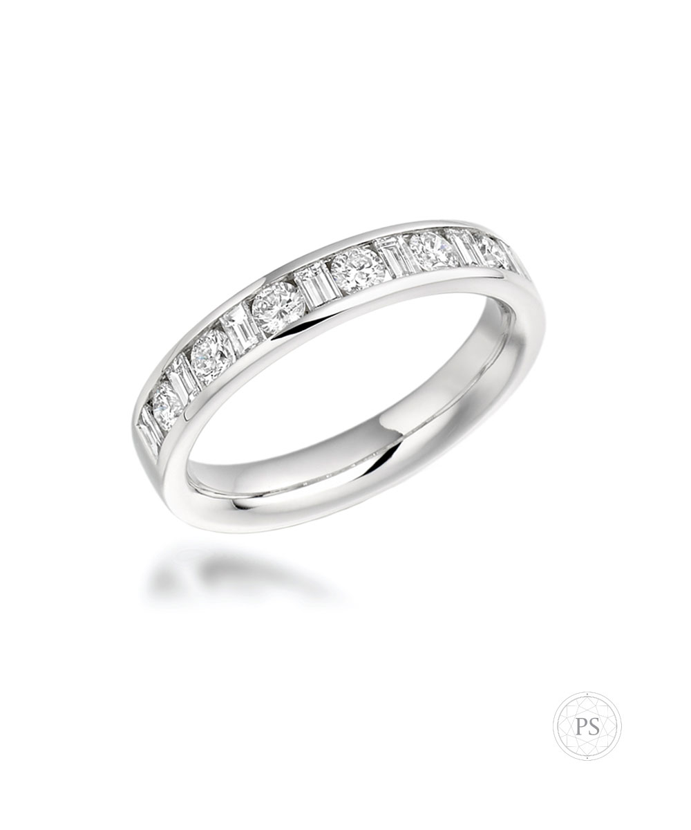 Platinum Round & Baguette Cut Diamond Eternity Ring