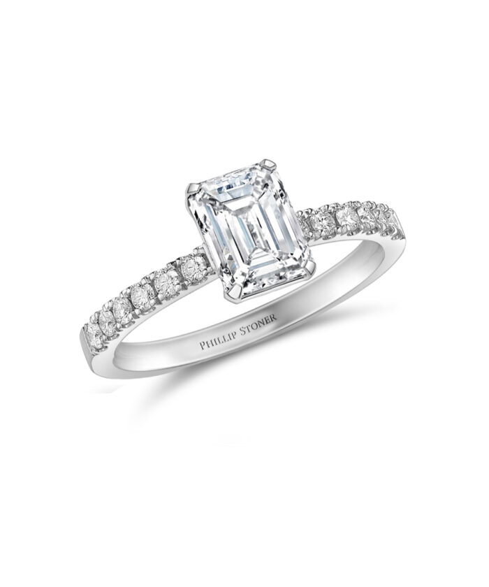 1.20ct Emerald Cut Diamond Engagement Ring with Diamond Shoulders