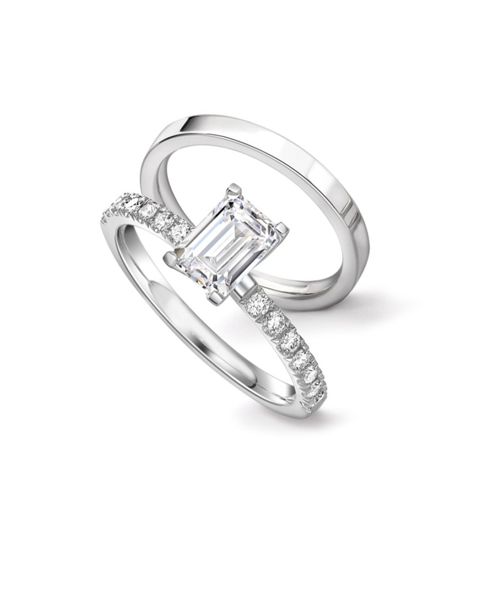 Emerald Cut Diamond Solitarire Engagement Ring Suite