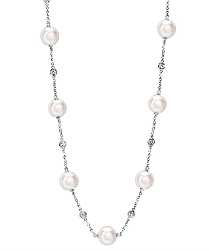 Long Pearl & Diamond Necklace