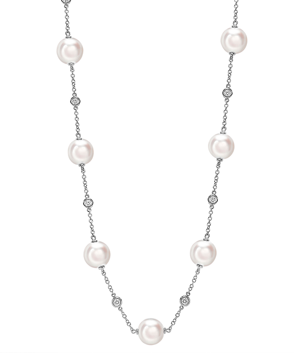 Long Pearl & Diamond Necklace