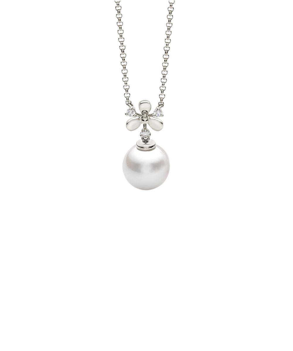 White Gold Floral Pearl & Diamond Necklace