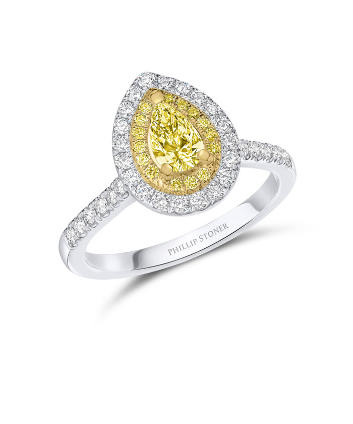 0.30ct Pear Cut Illusion Set Yellow Diamond Halo Ring - Phillip Stoner The Jeweller