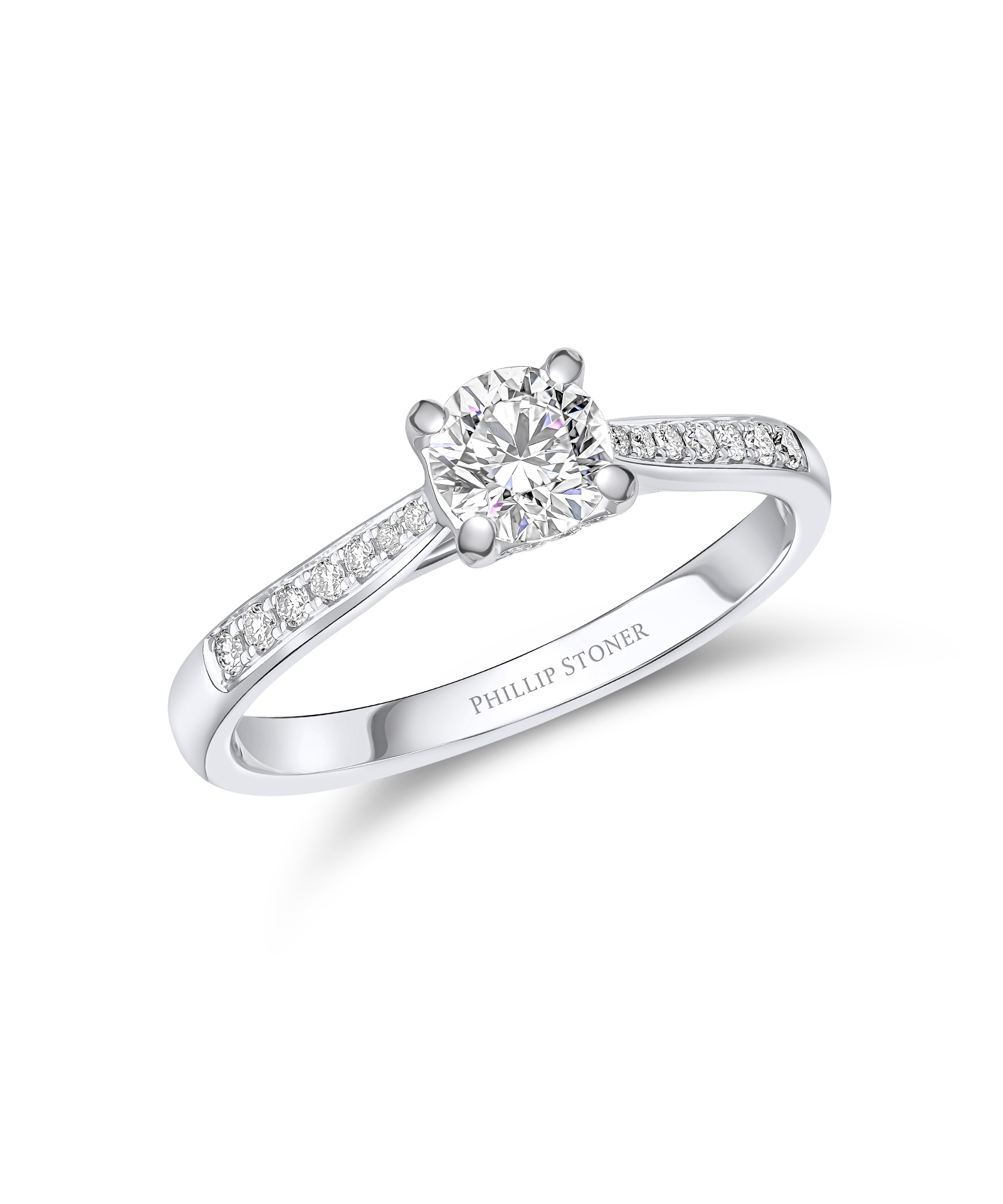 0.50ct Round Brilliant Diamond Engagement Ring with Pavé Set Shoulders - Phillip Stoner The Jeweller