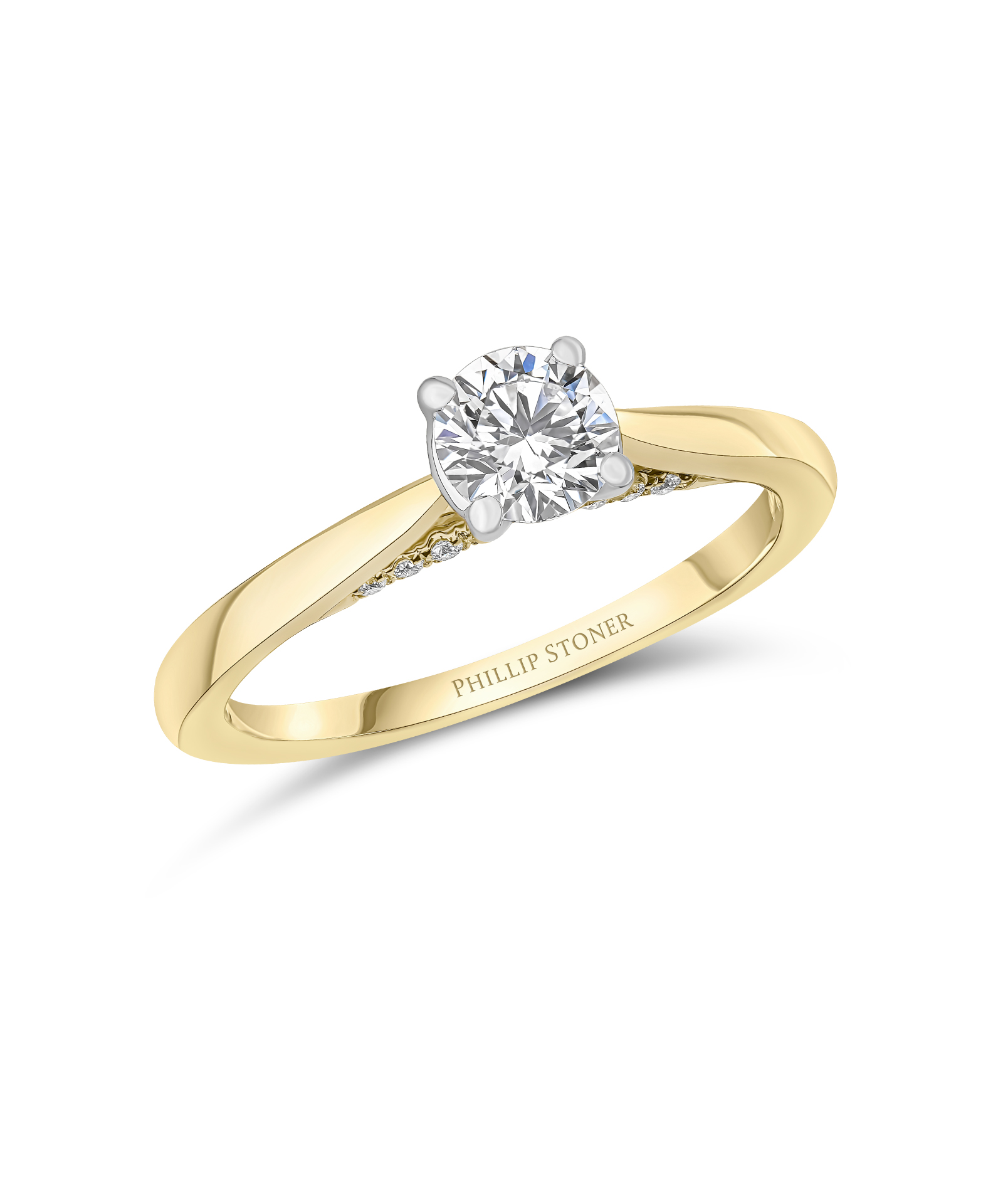 0.50ct Round Diamond Yellow Gold Engagement Ring with Diamond Under Bezel - Phillip Stoner The Jeweller