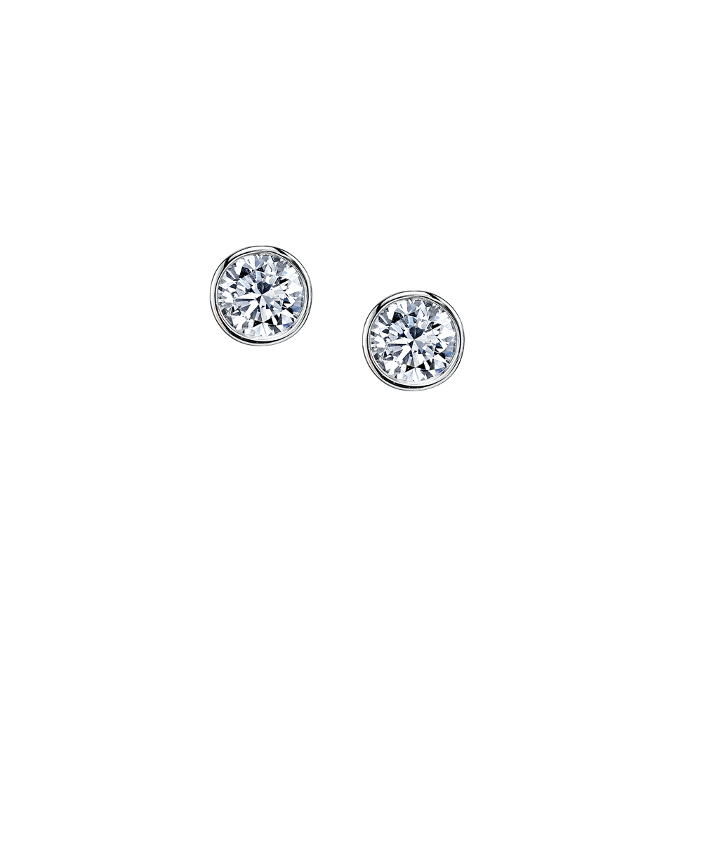 Platinum Round Brilliant Cut Diamond Rubover Earrings