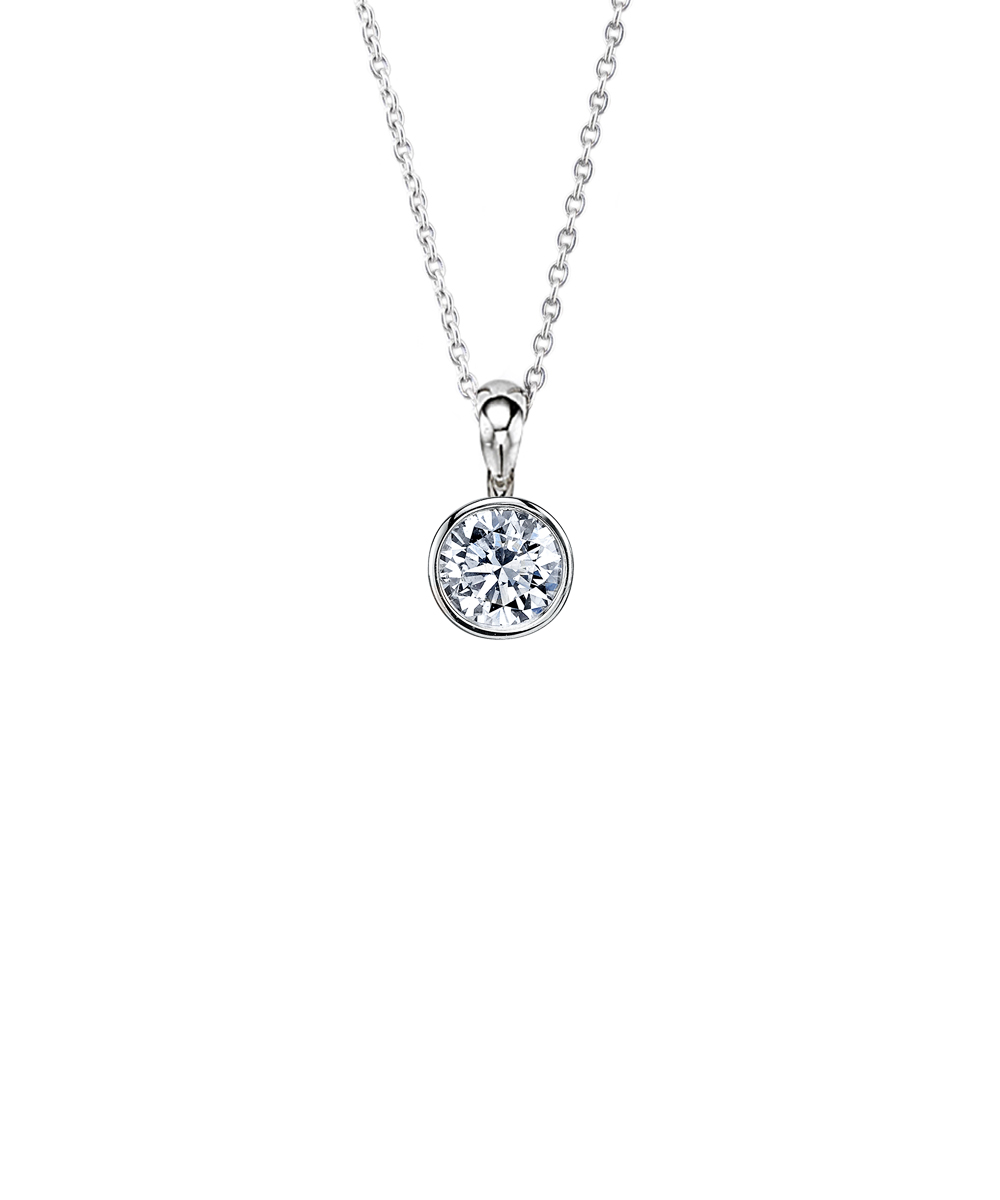 Platinum Round Brilliant Cut Diamond Rubover Pendant