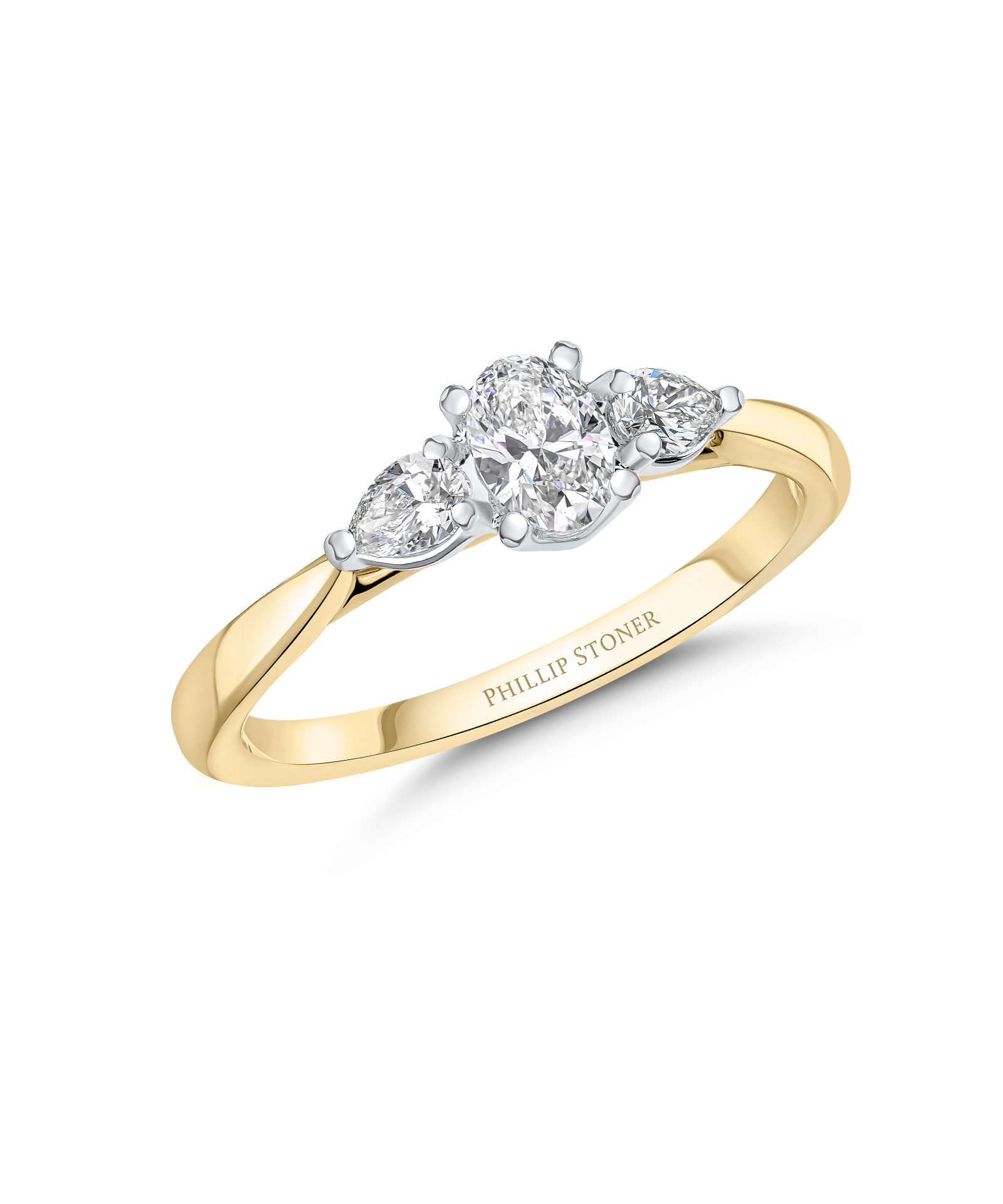 0.30ct Oval & Pear Cut Diamond Yellow Gold Three Stone Engagement Ring - Phillip Stoner The Jeweller