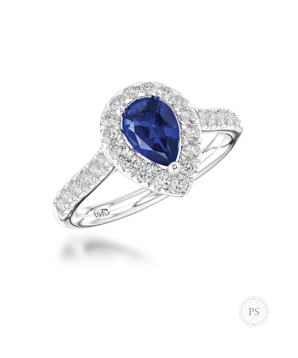 0.75ct Pear Cut Sapphire & Diamond Cluster Ring