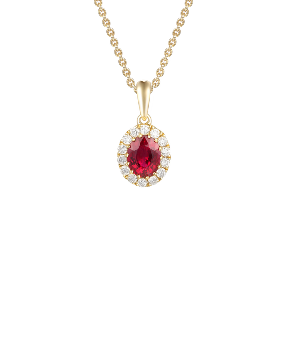 Oval Cut Ruby & Diamond Halo Pendant