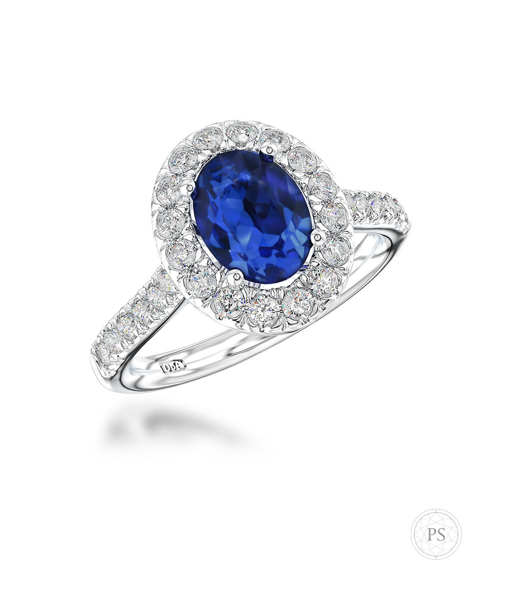 Oval Cut Sapphire & Diamond Cluster Ring