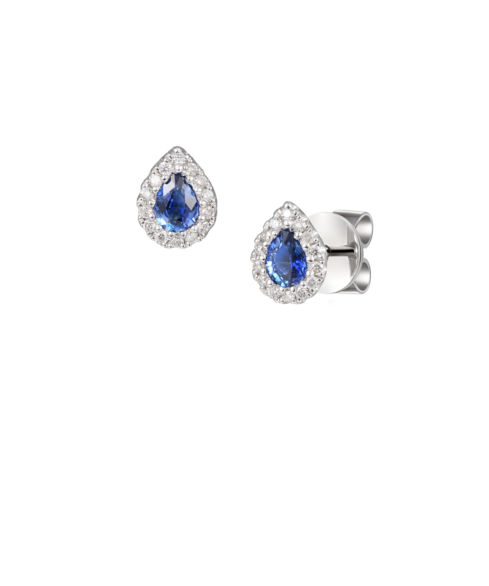 Sapphire & Diamond Pear Cut Halo Stud Earrings