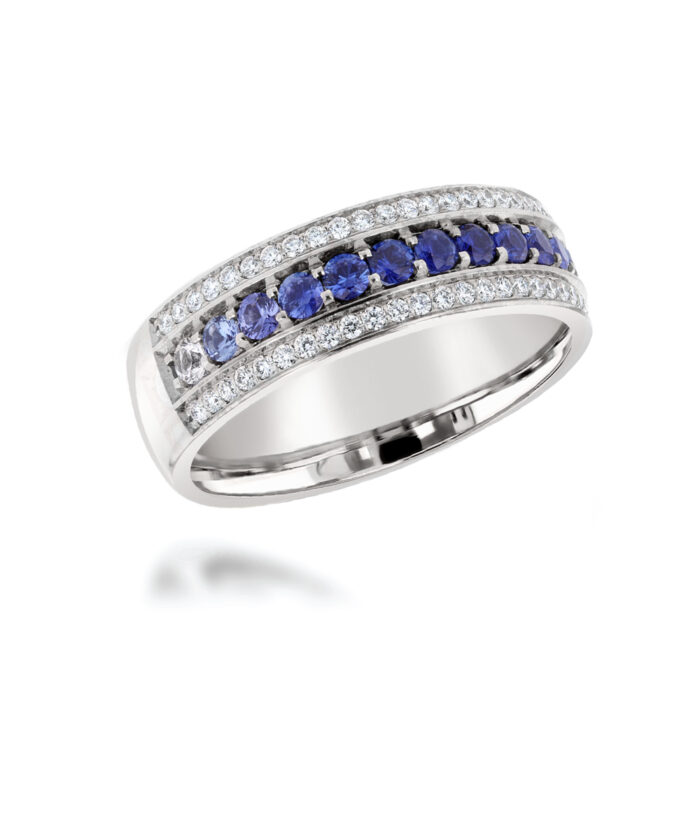 Sapphire & Diamond Three Row Cocktail Ring