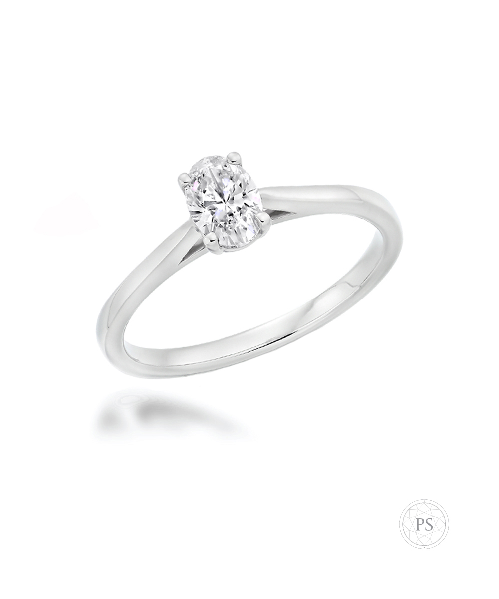 Slim Platinum 0.40ct Oval Cut V-Set Ring