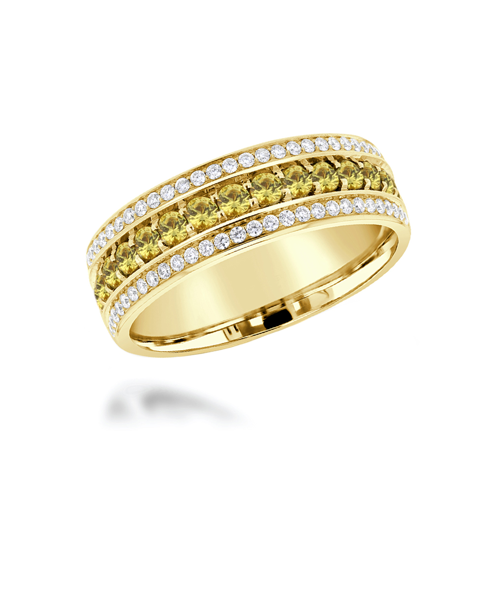 Yellow Diamond Three Row Cocktail Ring