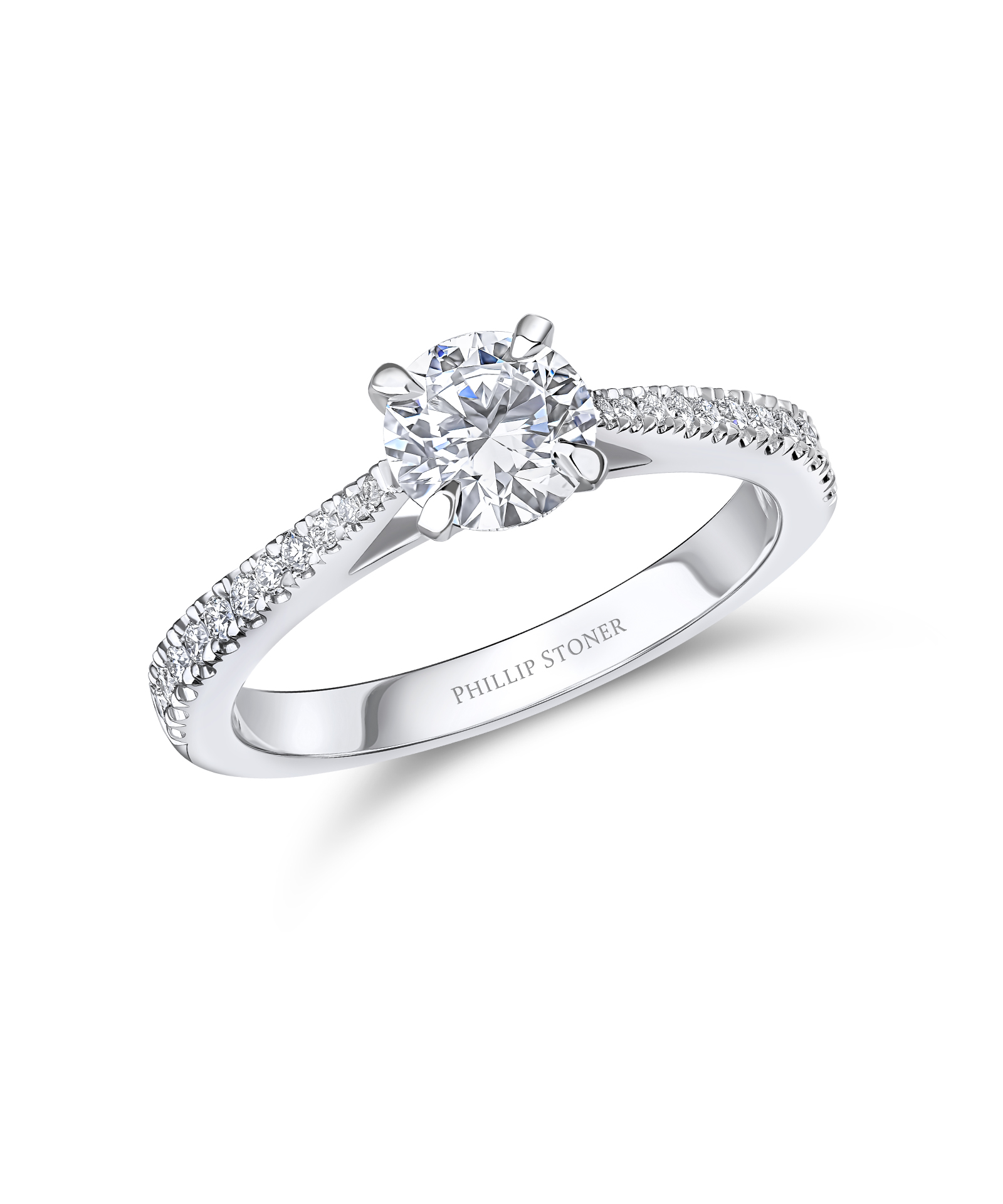0.70ct Round Brilliant Cut Diamond Engagement Ring with Claw Set Shoulders - Phillip Stoner The Jeweller