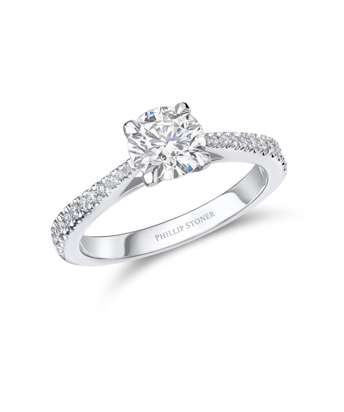 1ct Round Brilliant Cut Diamond Engagement Ring with Claw Set Shoulders - Phillip Stoner The Jeweller