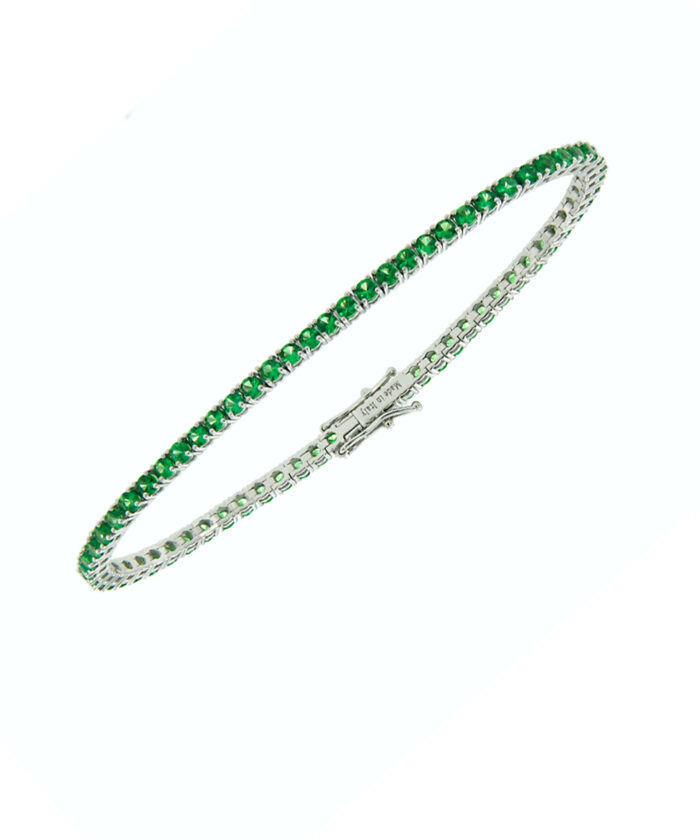 18ct White Gold Emerald Line Bracelet