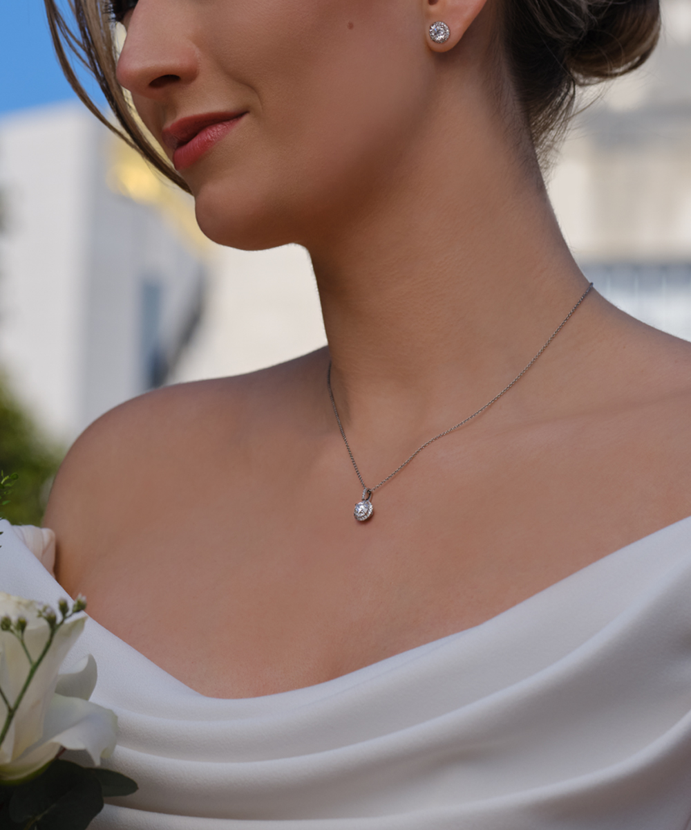 Platinum Round Brilliant Cut Diamond Halo Pendant & Studs - Phillip Stoner The Jeweller