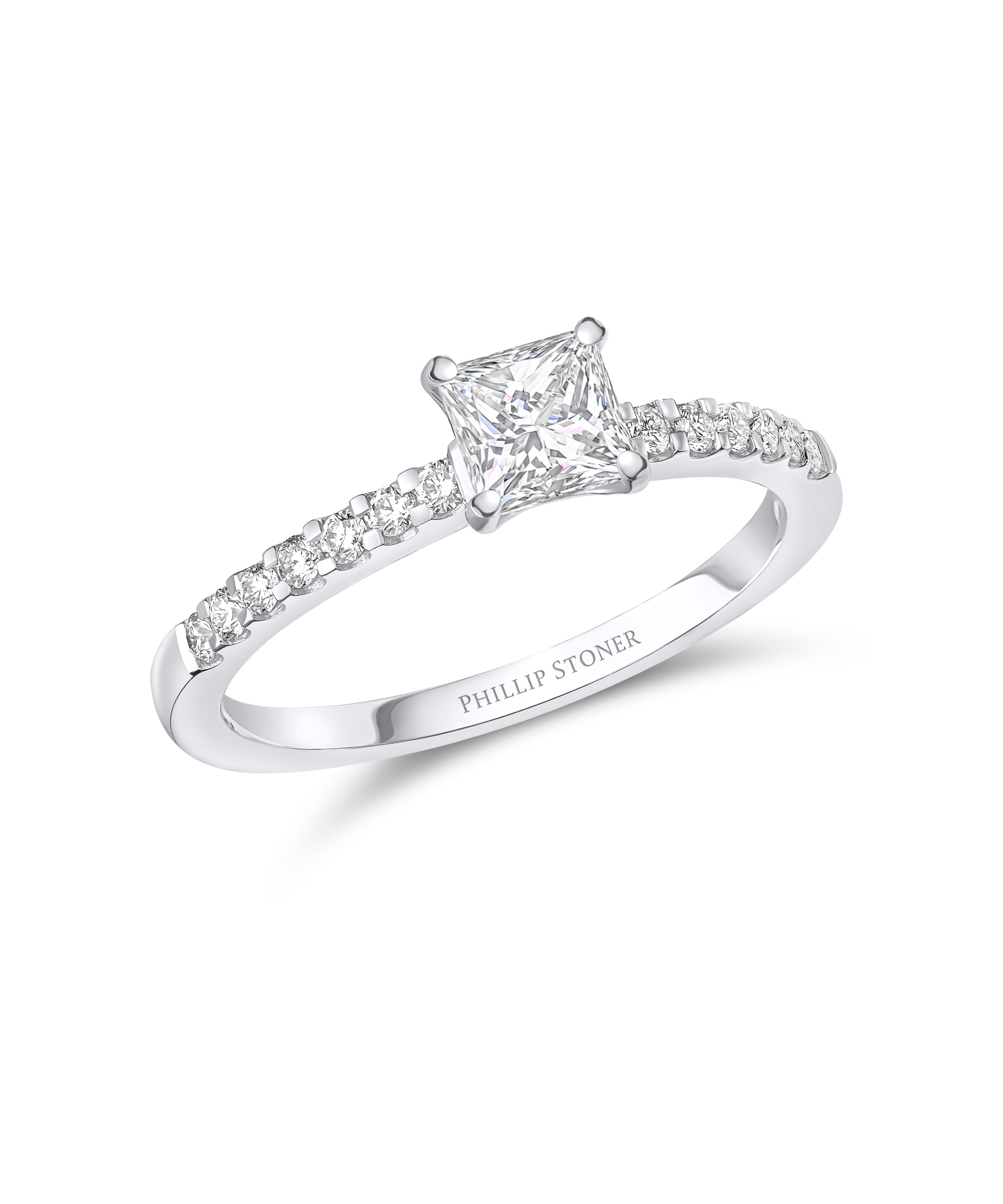 0.50ct Princess Cut Diamond Ring with Scallop Set Shoulders - Phillip Stoner The Jeweller