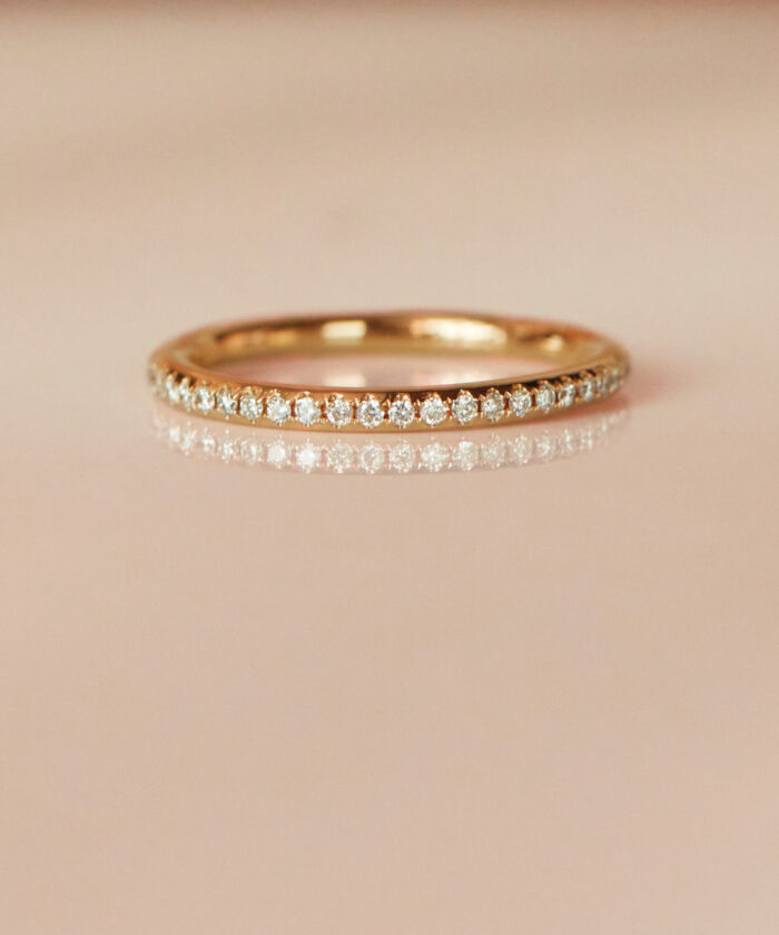 18ct Rose Gold Domed Diamond Set Wedding Ring