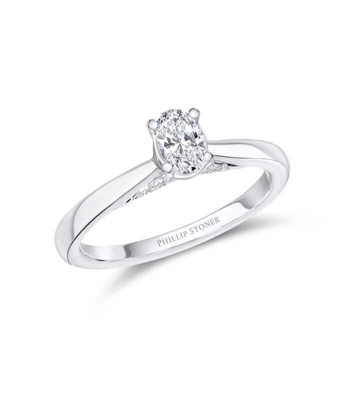 0.30ct Oval Cut Diamond Engagement Ring with Diamond Under Bezel - Phillip Stoner The Jeweller