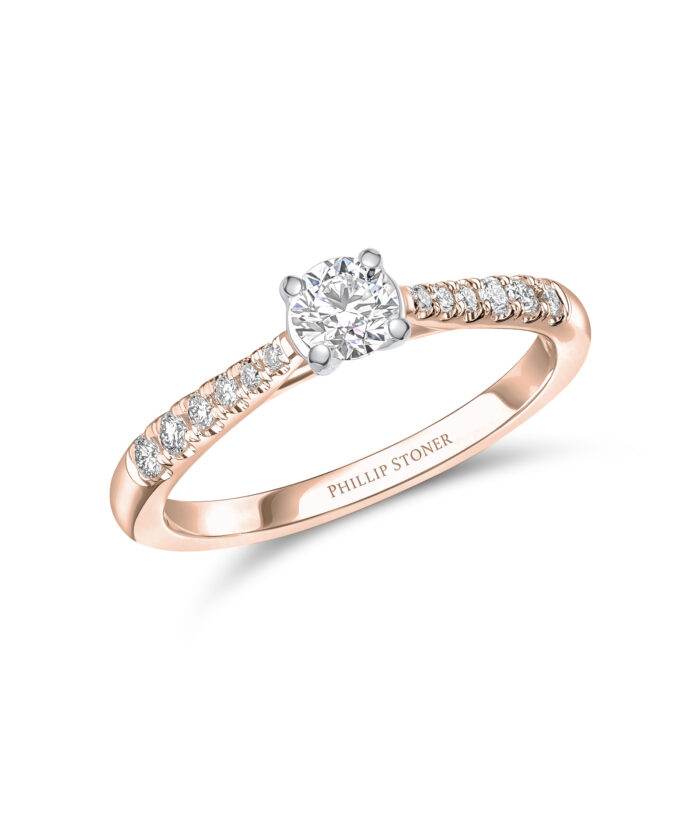 0.30ct Round Brilliant Cut Diamond Rose Gold Engagement Ring with Scallop Set Shoulders - Phillip Stoner The Jeweller