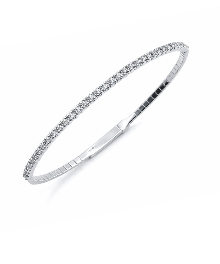 18ct White Gold Flexible Round Brilliant Cut Diamond Bangle