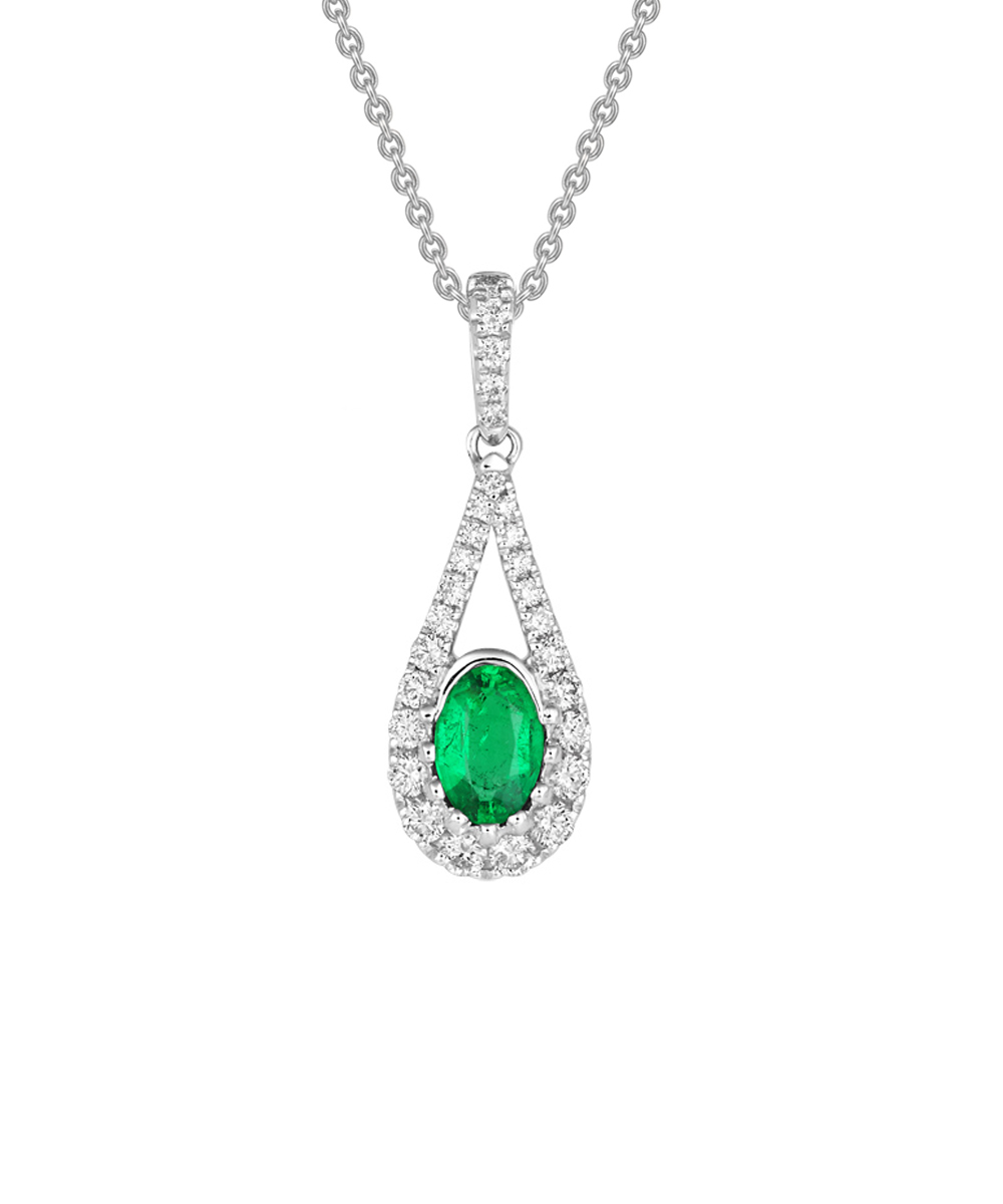 Emerald & Diamond Halo Pendant