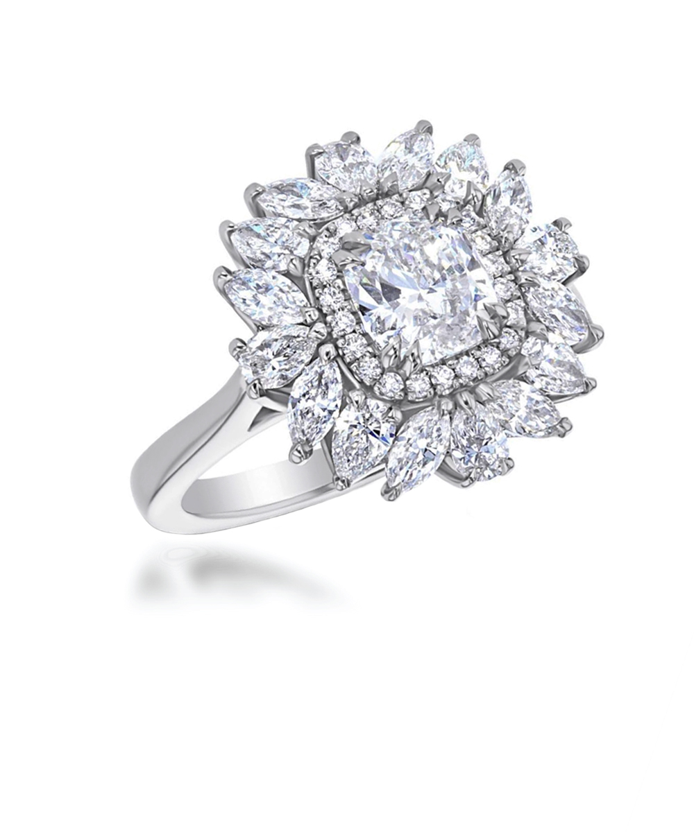 Cushion Cut Diamond Scatter Halo Cocktail Ring
