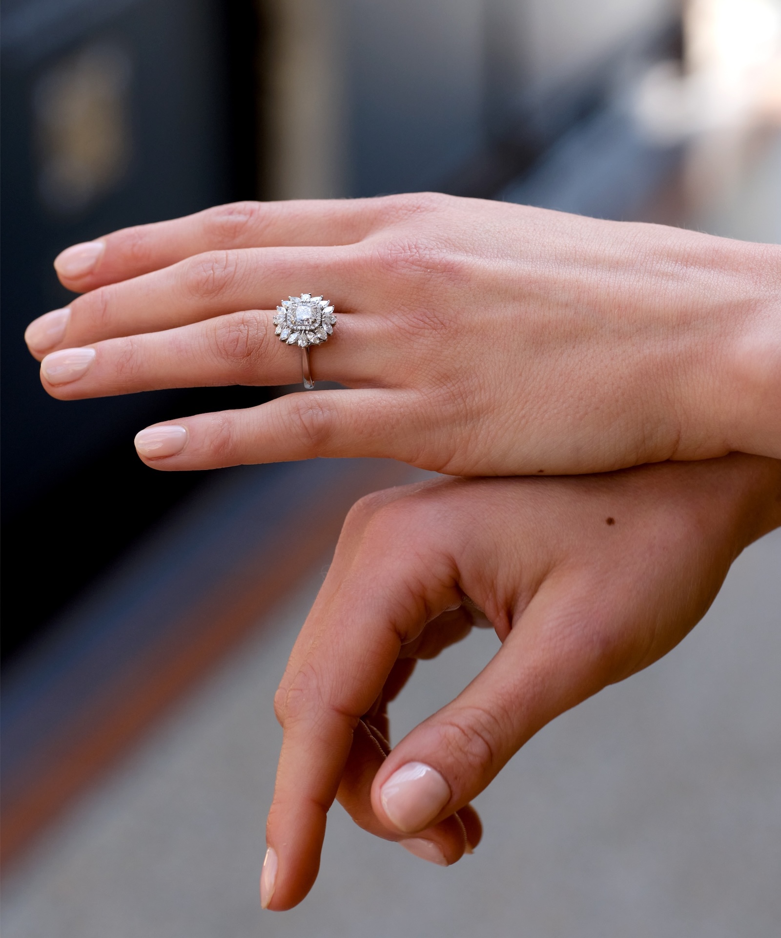 Platinum Diamond Scatter Cocktail Ring with Cushion Cut Centre - Phillip Stoner The Jeweller