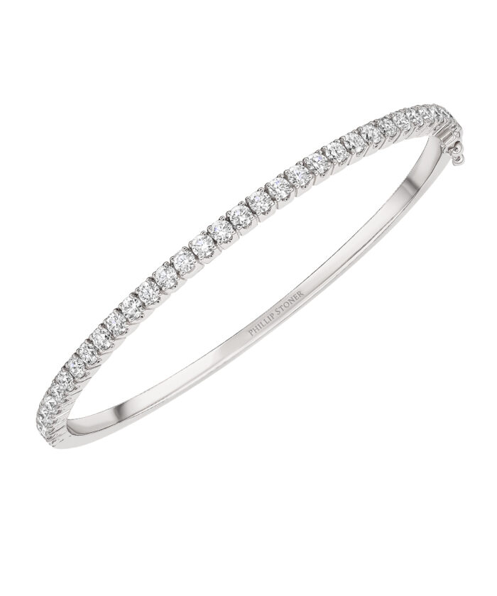 18ct White Gold Diamond Line Bangle