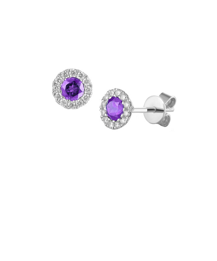 February Birthstone - Amethyst & Diamond Halo Earrings