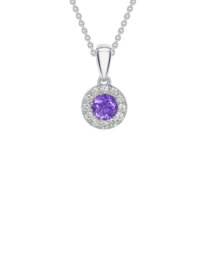 February Birthstone - Amethyst & Diamond Pendant