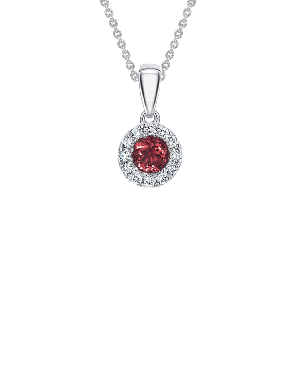 January Birthstone - Garnet & Diamond Halo Birthstone Pendant