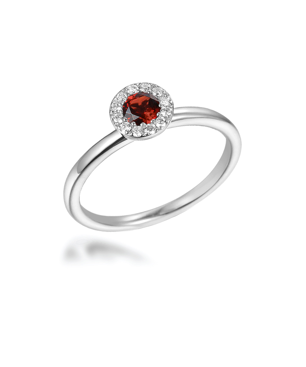 January Birthstone - Garnet & Diamond Halo Birthstone Ring