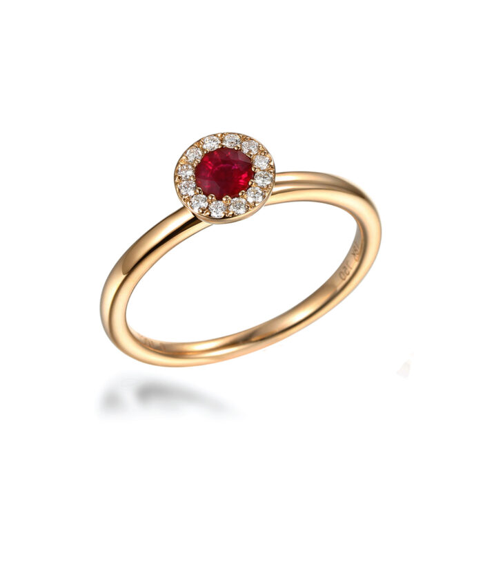 July Birthstone - Ruby & Diamond Halo Birthstone Ring