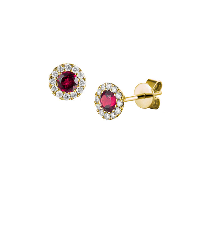 July Birthstone - Ruby & Diamond Halo Earrings