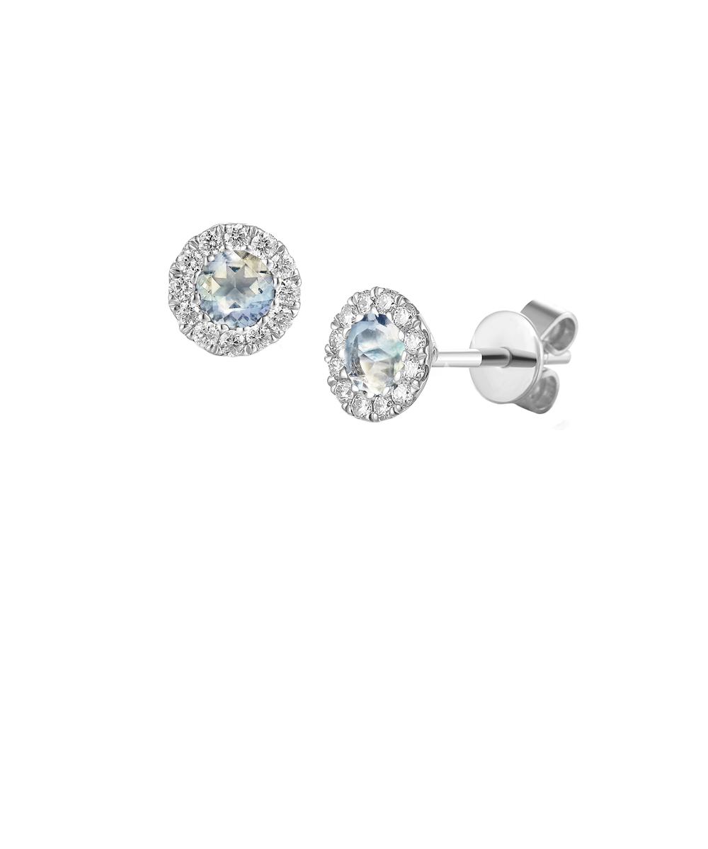 June Birthstone - Moonstone & Diamond Halo Earrings