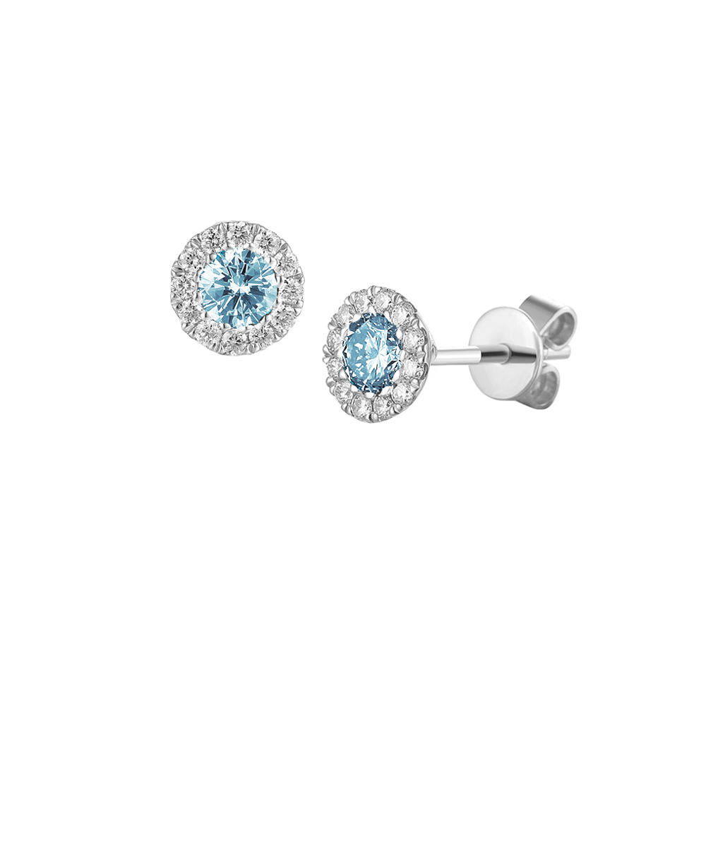 March Birthstone - Aquamarine & Diamond Halo Earrings