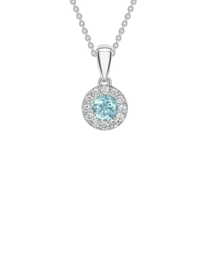 March Birthstone - Aquamarine & Diamond Halo Pendant