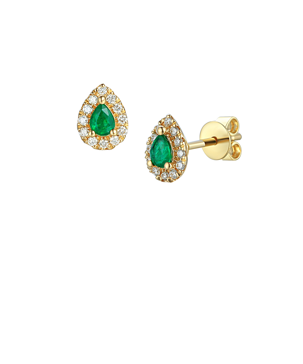 May Birthstone - Emerald & Diamond Halo Earrings