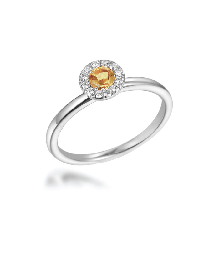 November Birthstone - Citrine & Diamond Halo Birthstone Ring