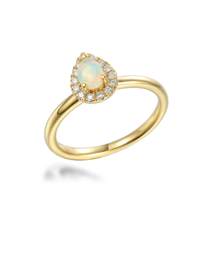 October Birthstone - Opal & Diamond Halo Birthstone Rings