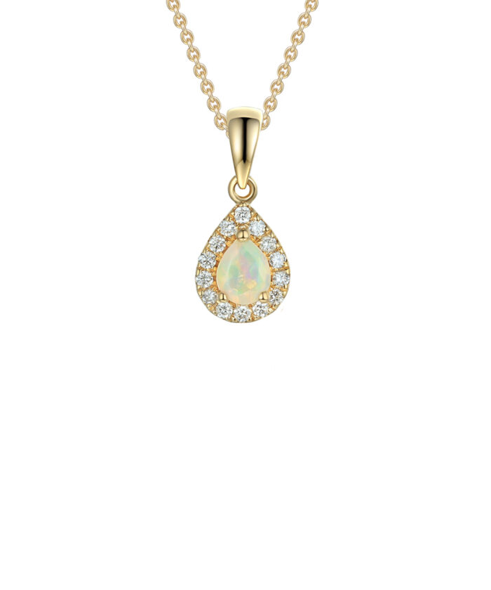October Birthstone - Opal & Diamond Halo Pendant