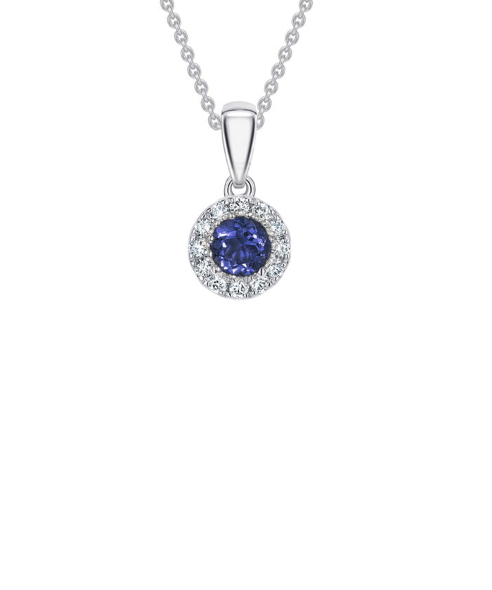 September Birthstone - Sapphire & Diamond Halo Birthstone Pendant